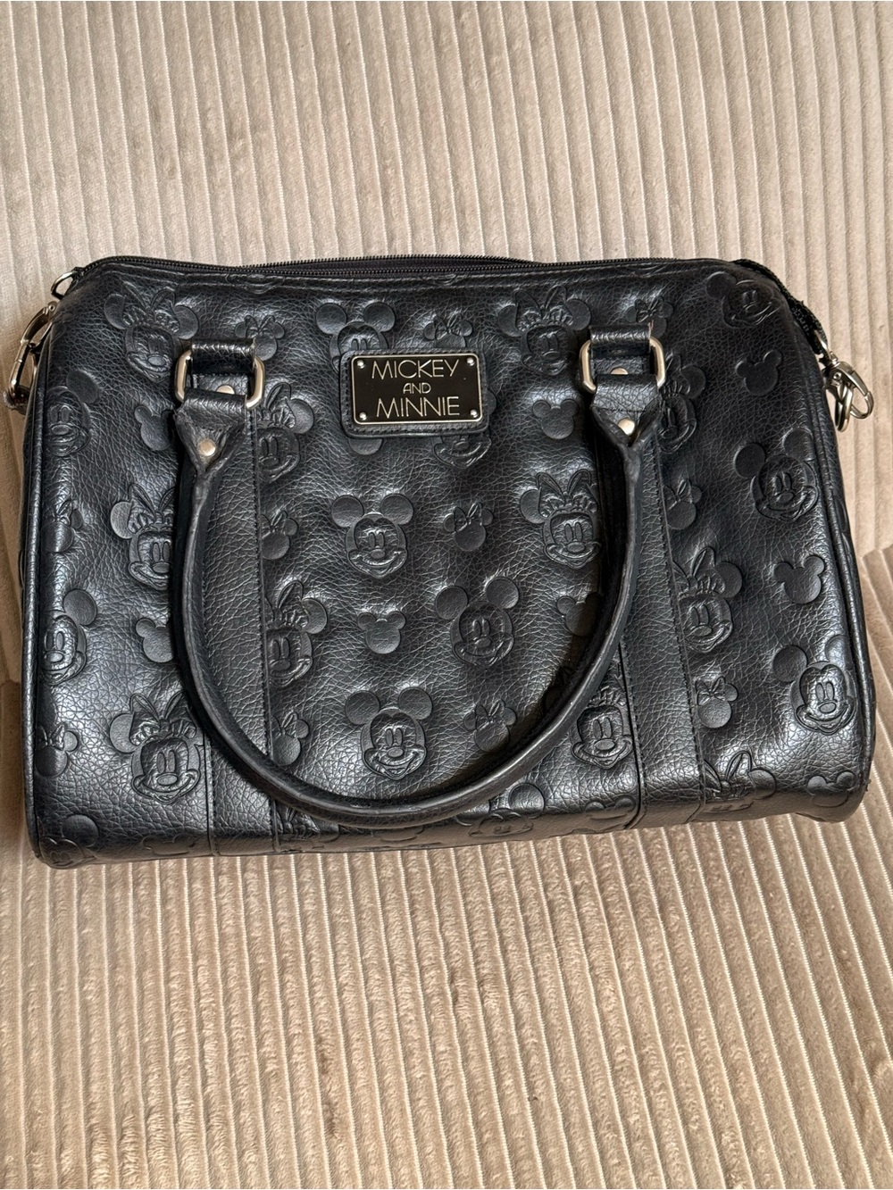 Disney Black Embossed Mickey & Minnie Satchel